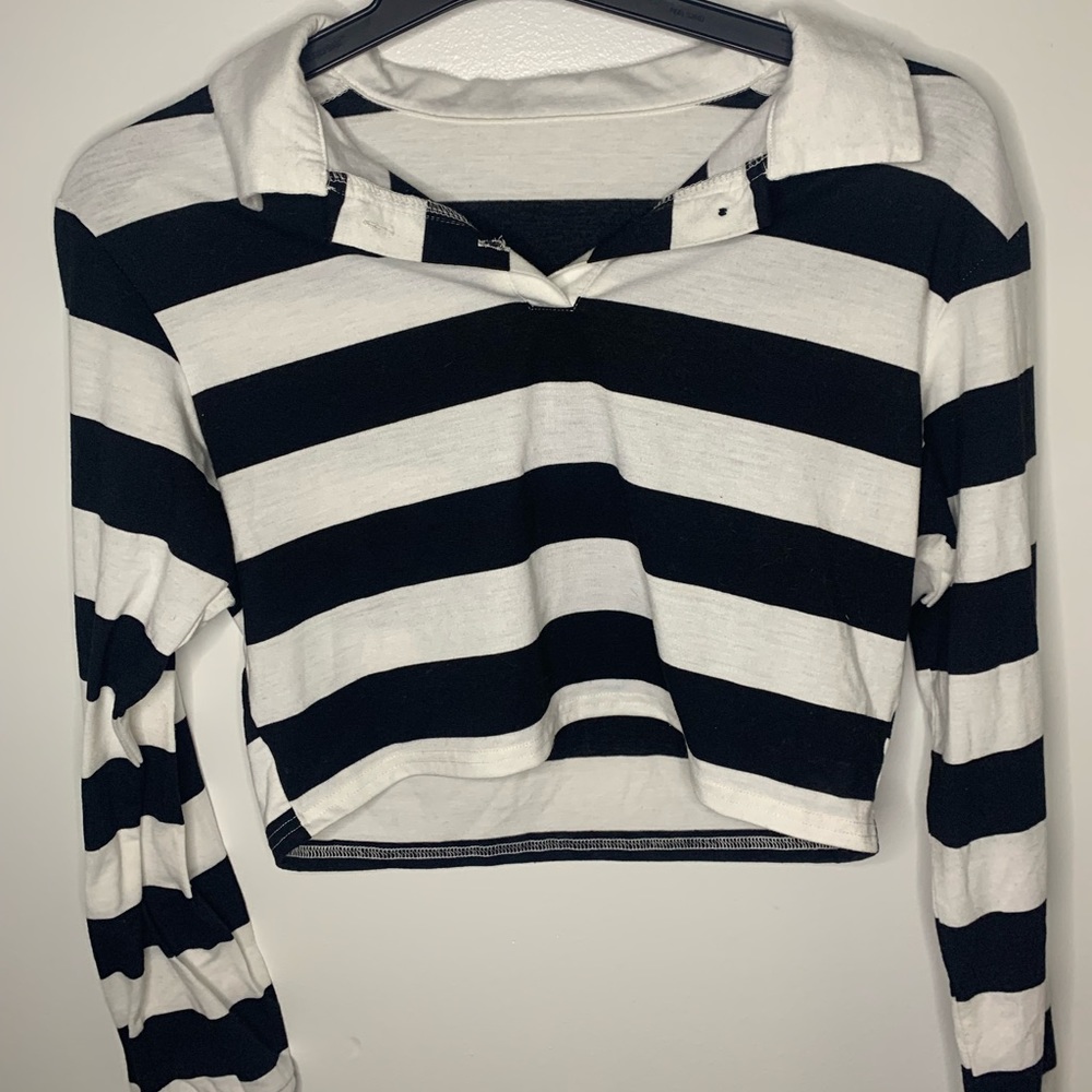Black and White Striped Polo Long sleeve
